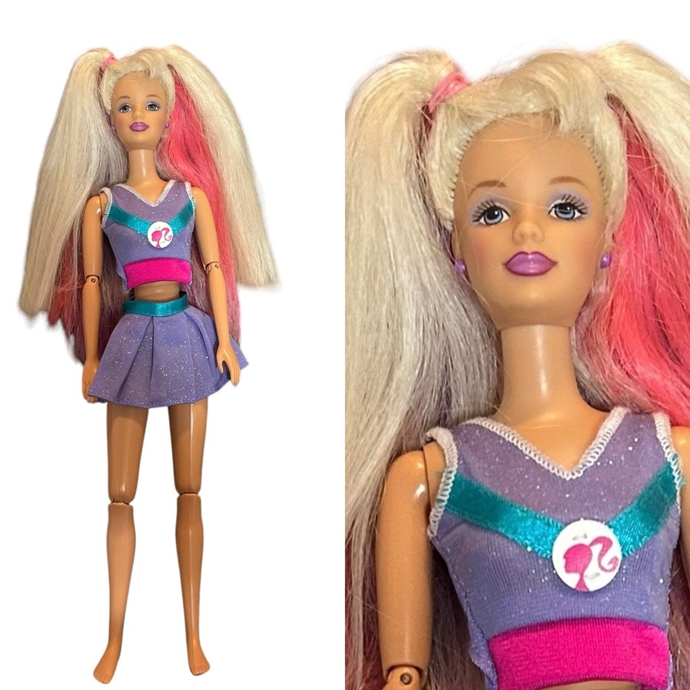 90s Barbie Happenin’ Hair – Redressed in Cheer Outfit, Pink Streaks